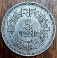 Francia 5 Franc 1947 Aluminio