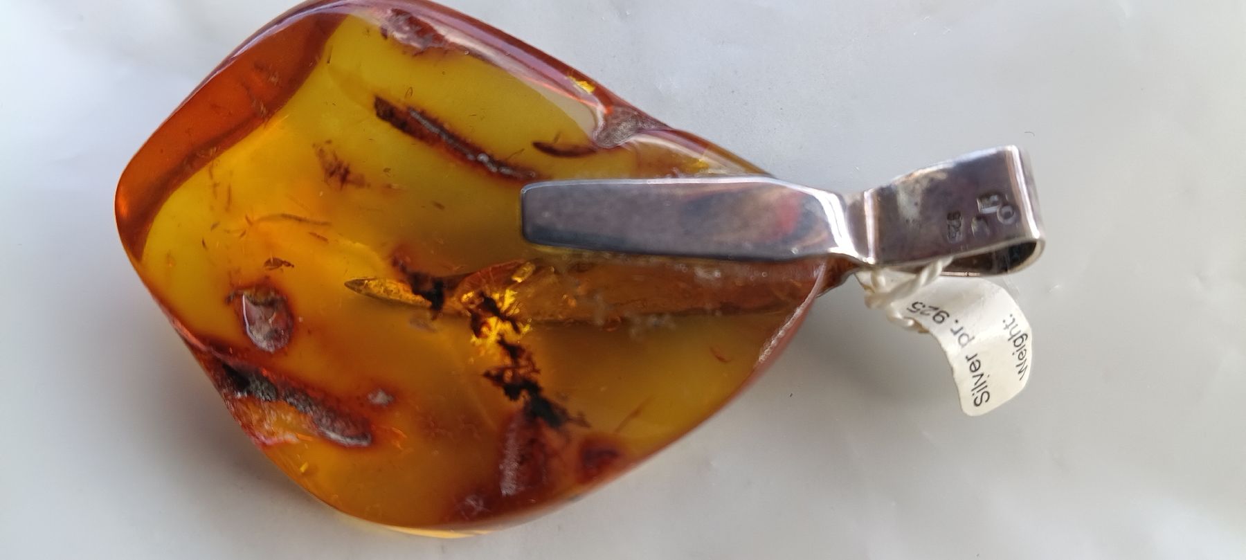 Minerali & Pietre curative: Amber pendant with inclusions sterling silver setting – Nuovo e nell'imballaggio originale da Zürich venduto da cat_9cvz 3
