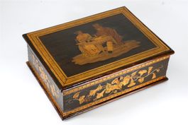 B0339 Antike Mikromosaik-Schatulle mit Intarsienbild ~1870