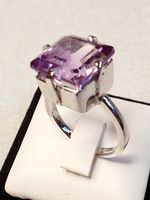 Ring Silber mit grossem Amethyst Rechteckschliff neu