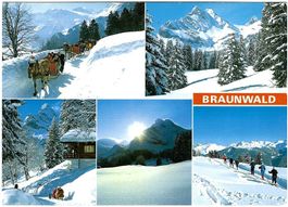 AK Braunwald GL - Winterlandschaft gelaufen 1984