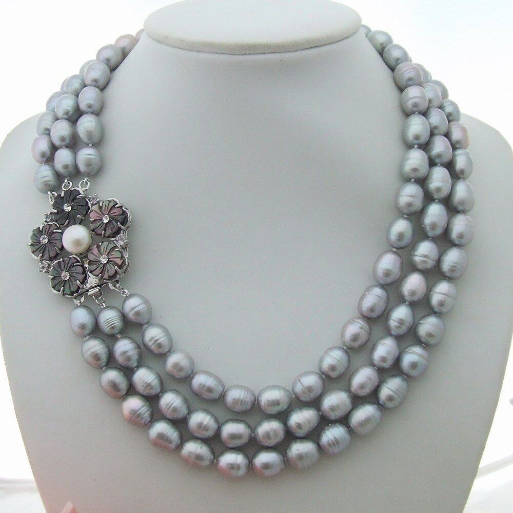 Ketten: Blume Lua Grau Perlen Kette Echt 1cm Collier Perle Halskette – Neu (gemäss Beschreibung) aus Prilly von ilyria73 1