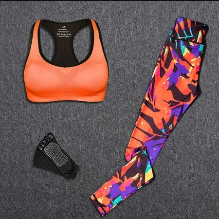 Fitnesset Top&Leggings mit Handschuhe S