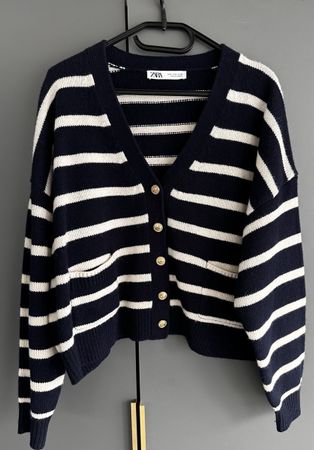 Cardigan Zara gestreift Wolle dunkelblau Grösse M