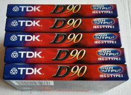 TDK D90 High Output Blank Cassette Tapes IEC 1 Type I 5 Pack