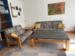 Polstergruppe mit Salontisch, massiv, Natursteinplatte
