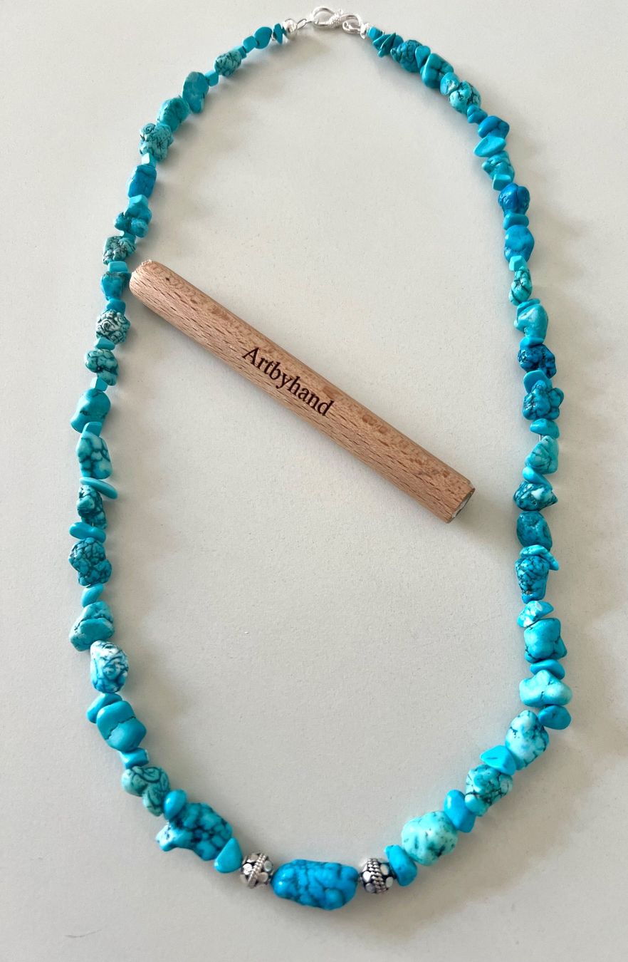 Catenine: Boho Türkis Nugget Collier Silber 925 56cm Meeresblau – Nuovo (secondo la descrizione) da Ruswil venduto da artbyhand 5