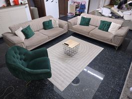 Ensemble canapés et fauteuil Alena, beige et vert