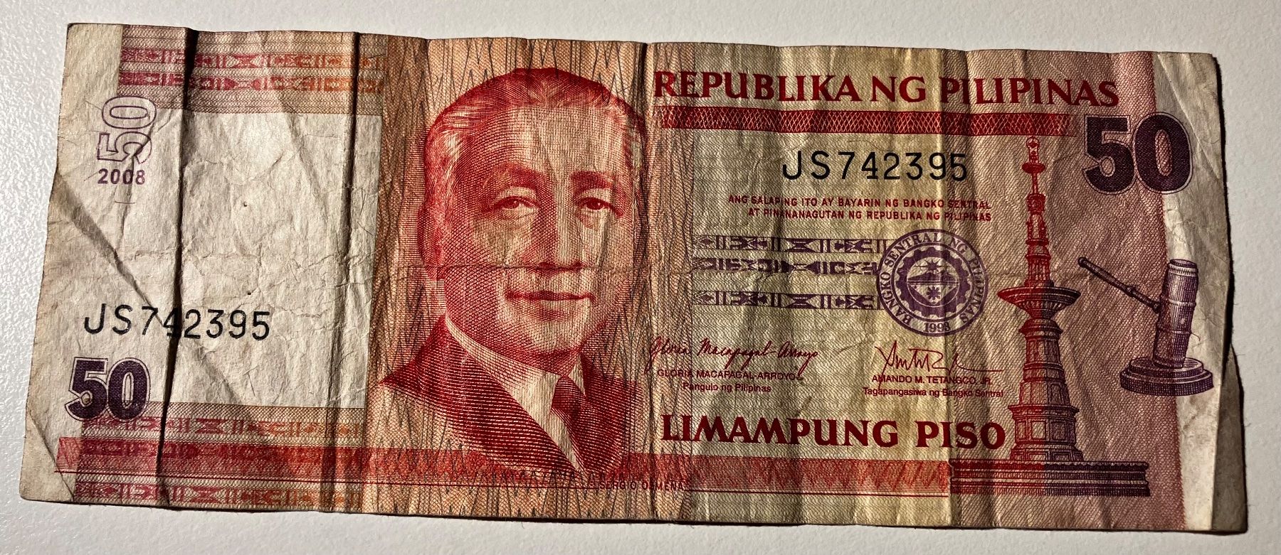 Banknoten: Philippinen 50 Piso 2008 – Gebraucht aus Algetshausen von Carrhard