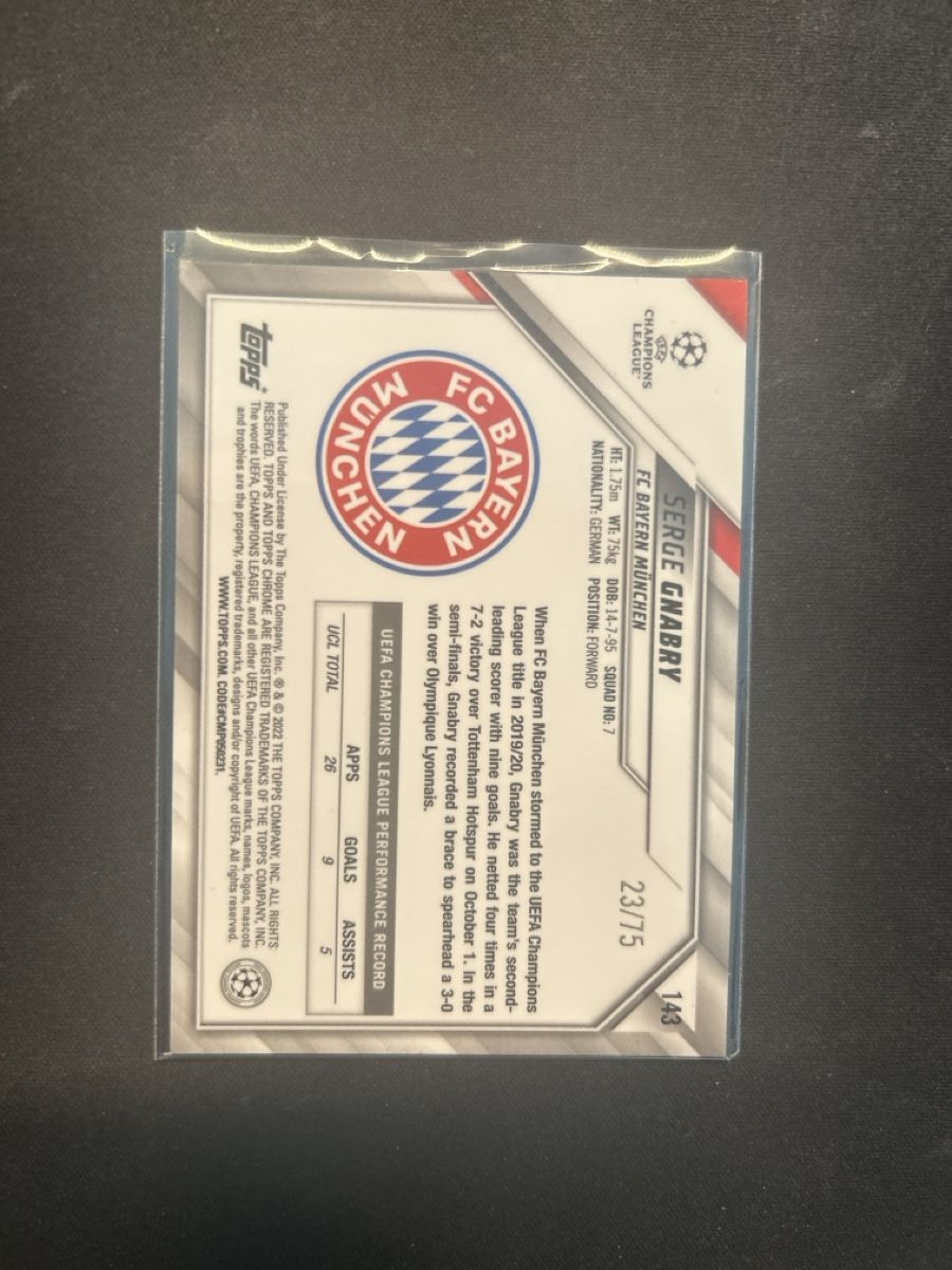 Topps Carte collezionabili: Topps chrome Serge Gnabry /75 Blue Wave – Usato da Greppen venduto da hcv_cc2r 1