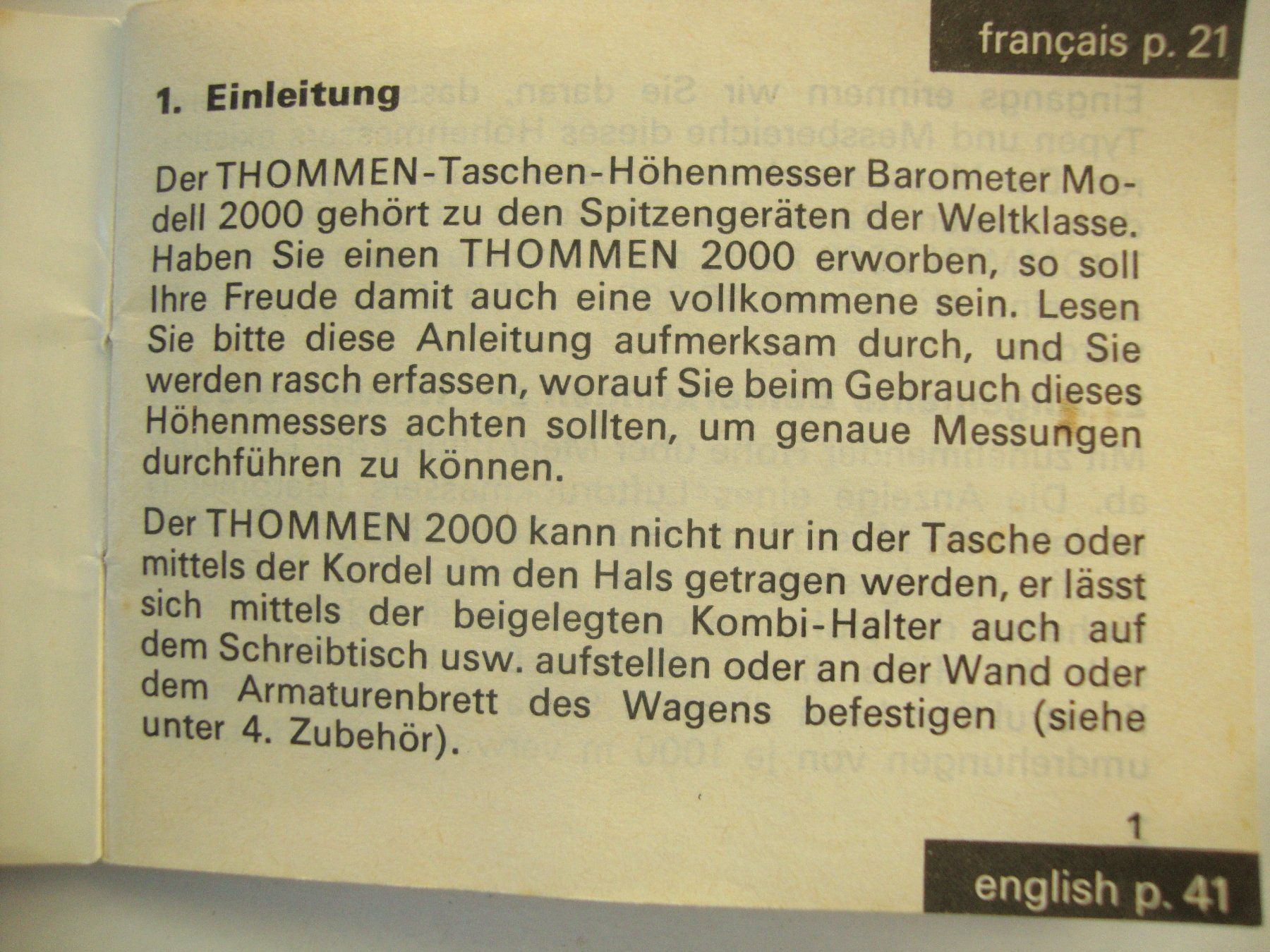 Revue Thommen Messen: THOMMEN-Taschen-Höhenmesser Barometer Mod.2000 – Gebraucht aus Winterthur von halle07 4