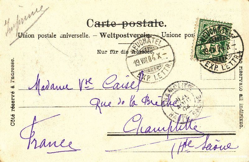 Cartoline postali: Neuchâtel - Clair de Lune + 1904 – Usato da Emmenbrücke venduto da teestube 1