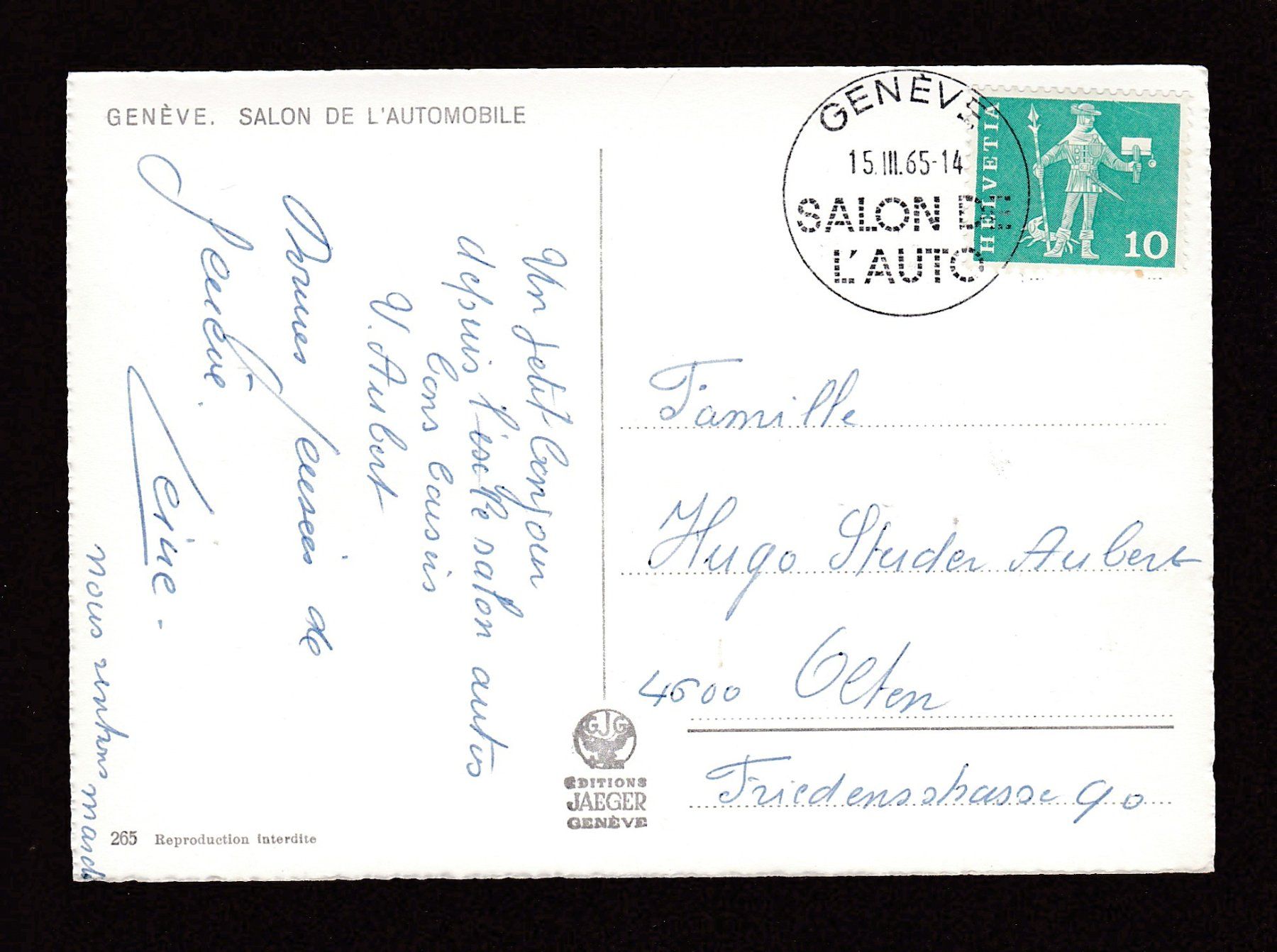 Cartoline postali: Genève AUTOSALON 1965 – Usato da Reiden venduto da cinfis 1