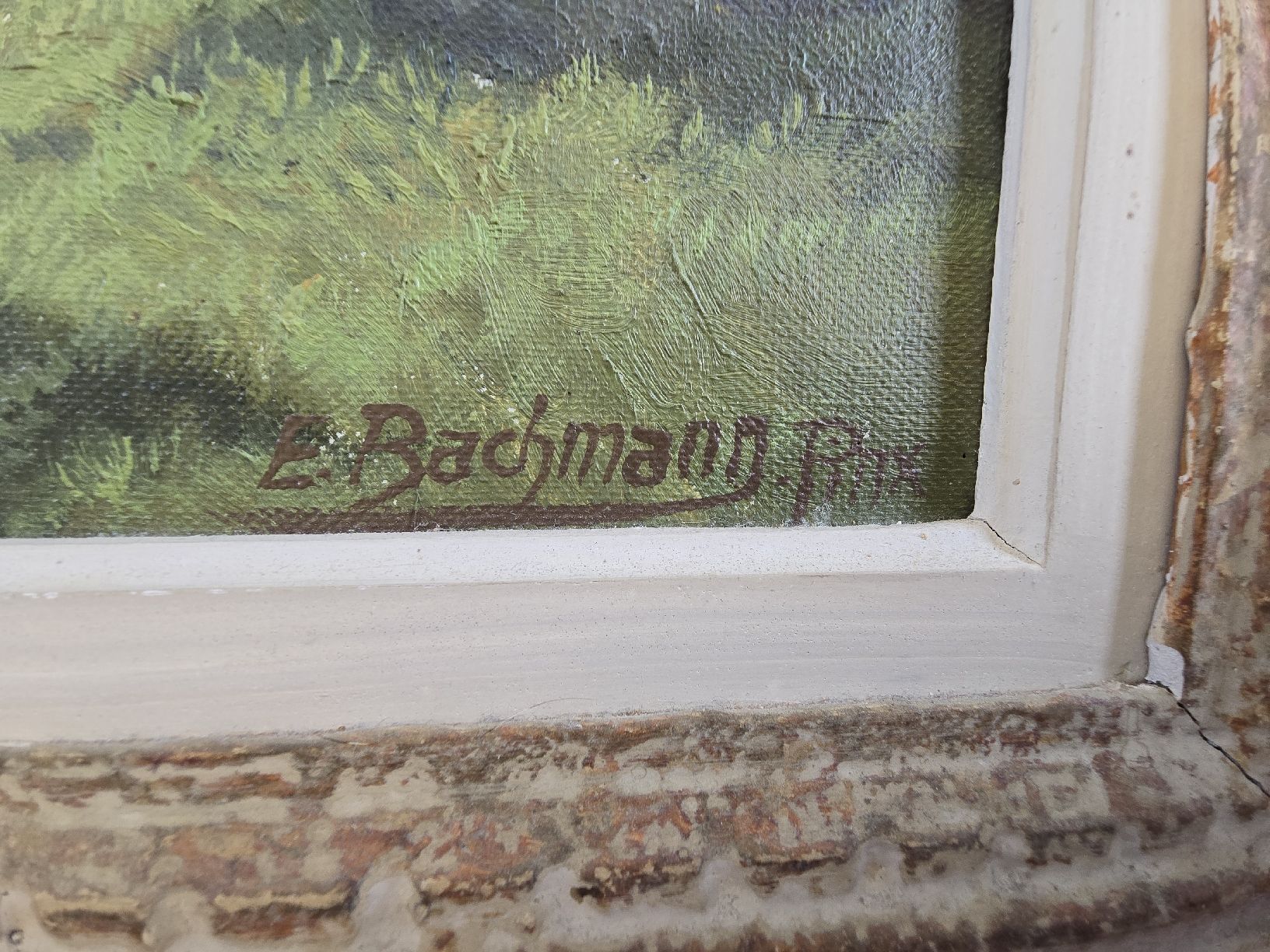 Dipinti: Gemälde "Landschaft mit See" von E. Bachmann, gerahmt – Usato da Neunkirch venduto da BoBo007 2