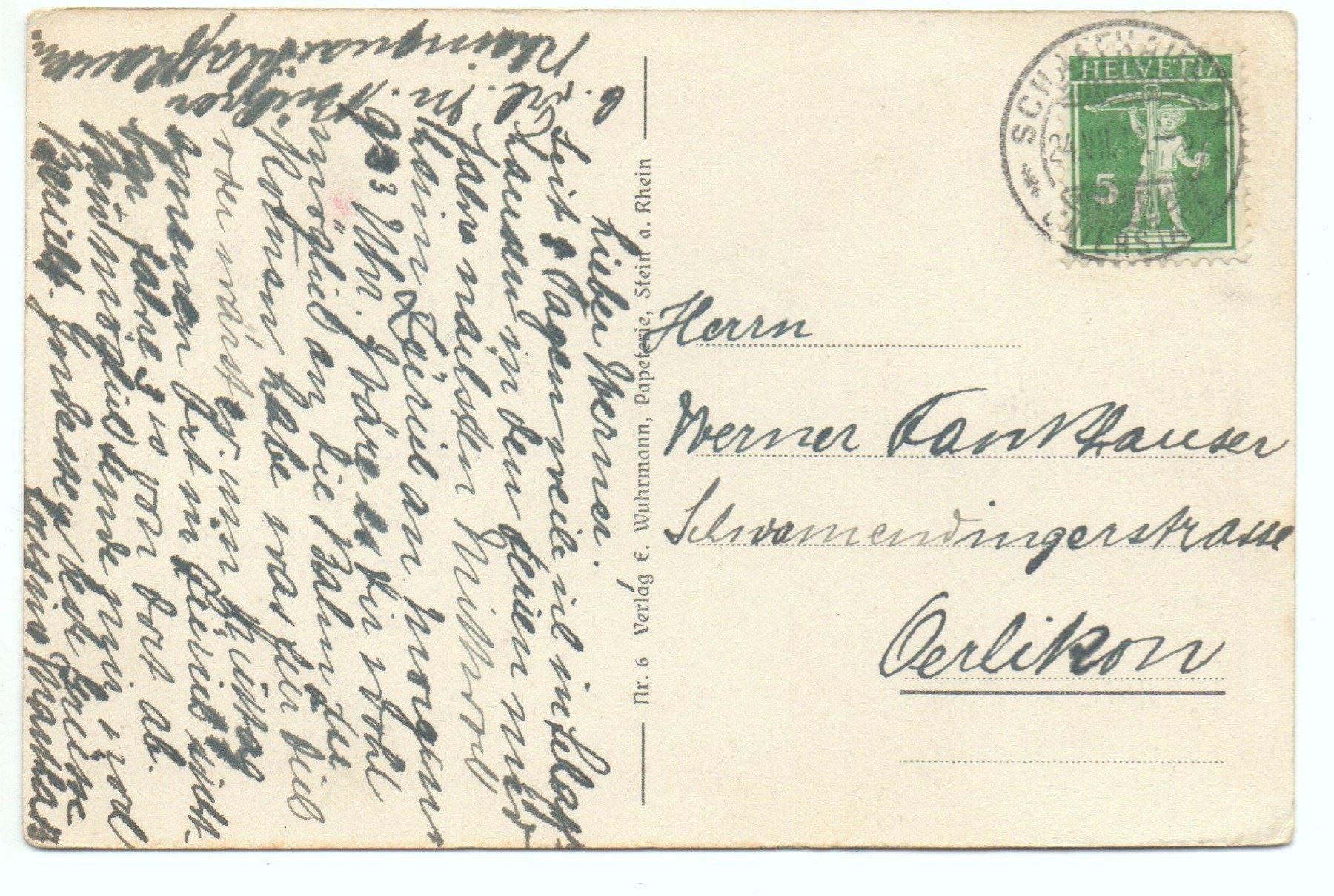 Cartoline postali: STEIN AM RHEIN Mann & Ruderboot am Ufer – Usato da Jona venduto da philajona 1