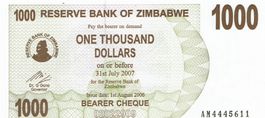 Zimbabwe 1000 Dollar 2006 Serie AM-4445611 UNZ