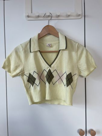Urban Outfitters Argyle Cropped Polo Shirt Gelb, Gr. M