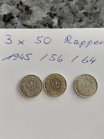 3x 50 Rappen 1945 56 64 silber sehr schön 