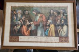 Antikes religiöses Kommunionsbild 1916 mit Rahmen
