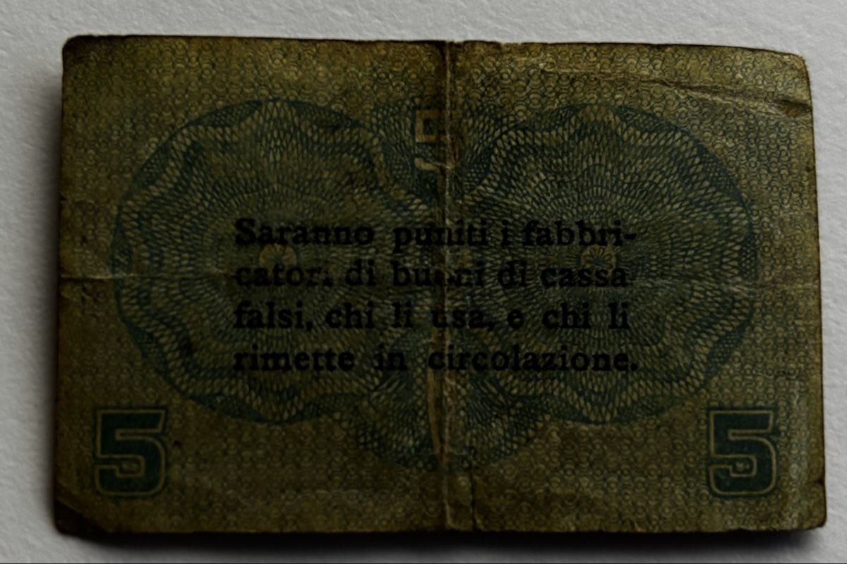 Banconote: Italien 5 Centesimi 1918 – Usato da Algetshausen venduto da Carrhard 1