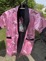 Bademantel, Seide, Original aus Thailand, rosa / schwarz