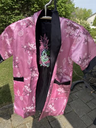Bademantel, Seide, Original aus Thailand, rosa / schwarz