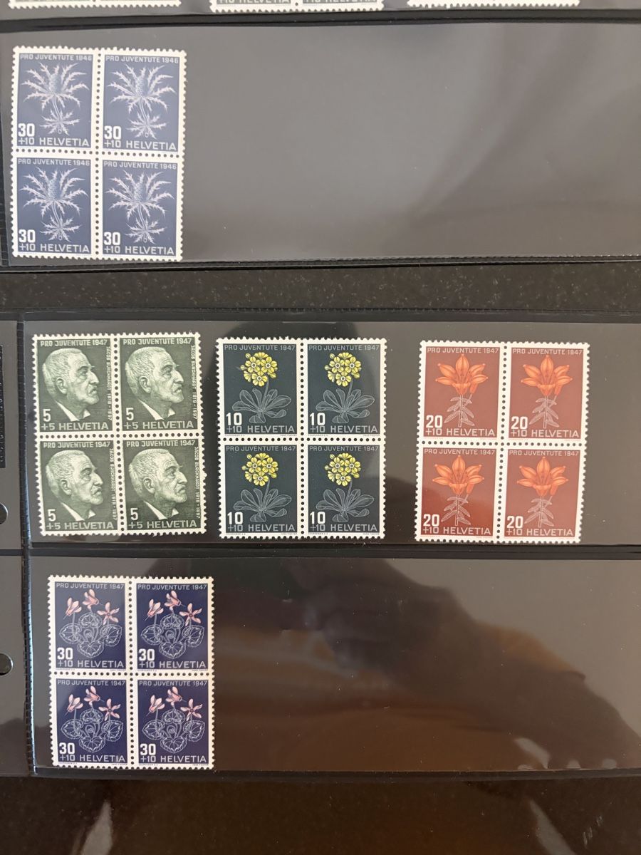 Alle Briefmarken: Pro Juventute 4-er Block postfrisch 1946+1947 – Gebraucht aus Meierskappel von Hala03 2