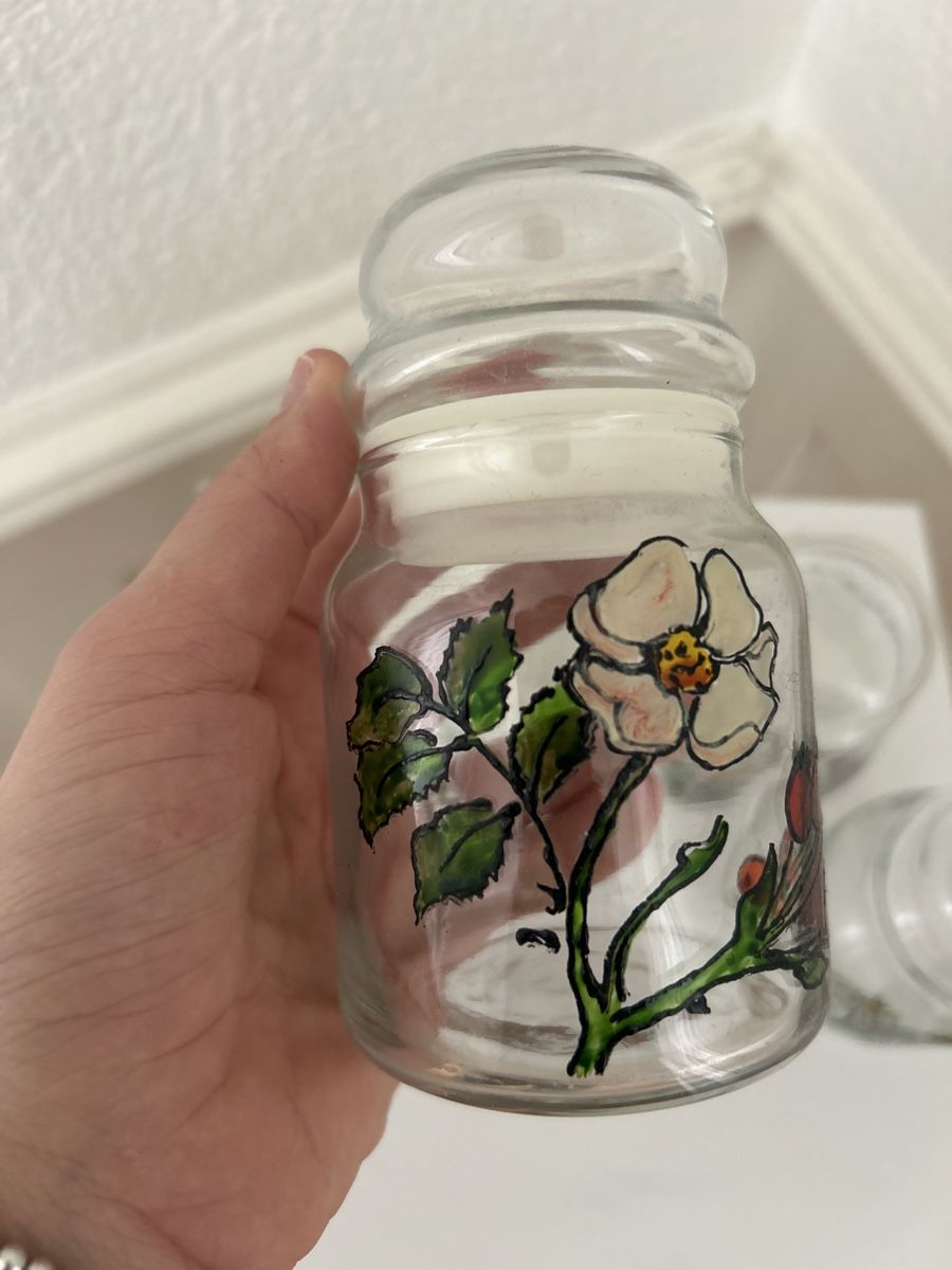 Tutte le decorazioni: 4 Vorratsgläser mit Blumenmuster, Glas – Usato da Rapperswil SG venduto da lilkate 1