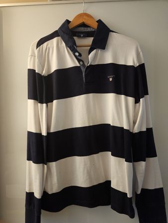 GANT Rugby Shirt, gestreift, dunkelblau-creme, Grösse L