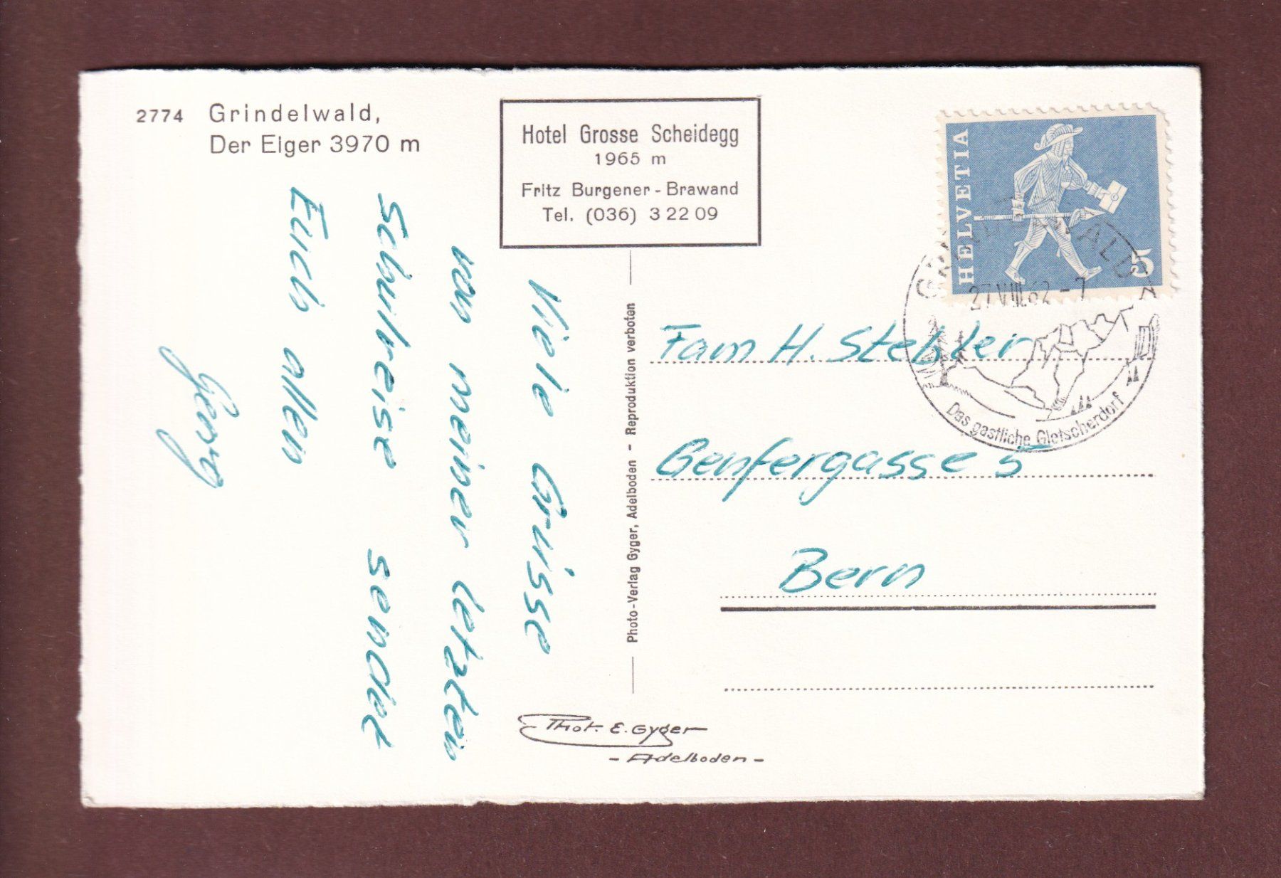 Cartes postales: GRINDELWALD - Eiger - 1962 – D'occasion à Pully par nicecards-shop 1