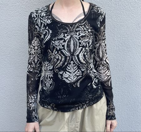 Y2k long sleeve mesh top