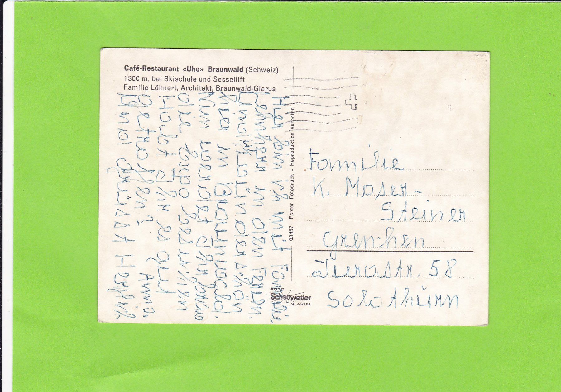 Cartoline postali: Café-Restaurant "UHU"-Braunwald – Usato da St. Peterzell venduto da neckertal 1