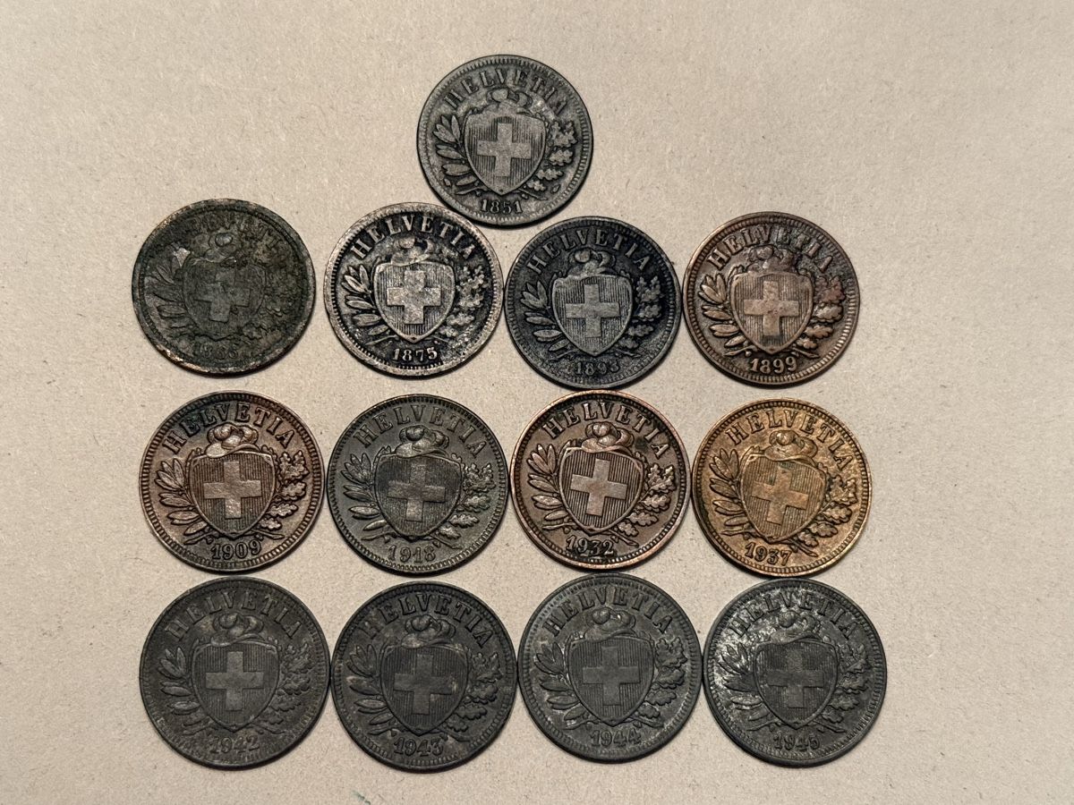 Alle Münzen: Sammlung 2 Rappen 1851-1945 – Gebraucht aus Zürich von daki81
