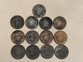 Sammlung 2 Rappen 1851-1945