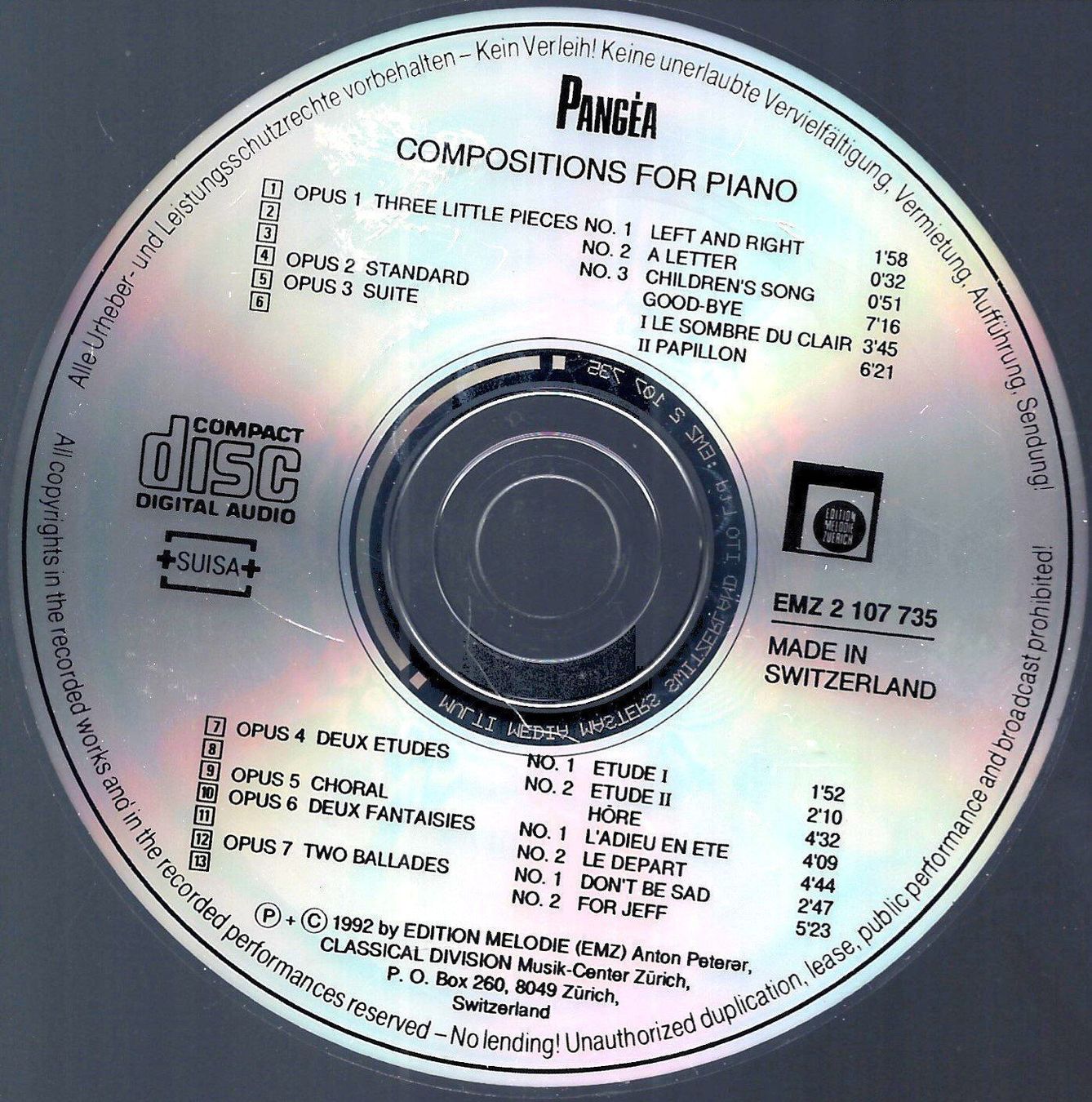 CD: Pangéa COMPOSITIONS FOR PIANO Swiss Klassik CD – Usato da Kandergrund venduto da Sososo 4
