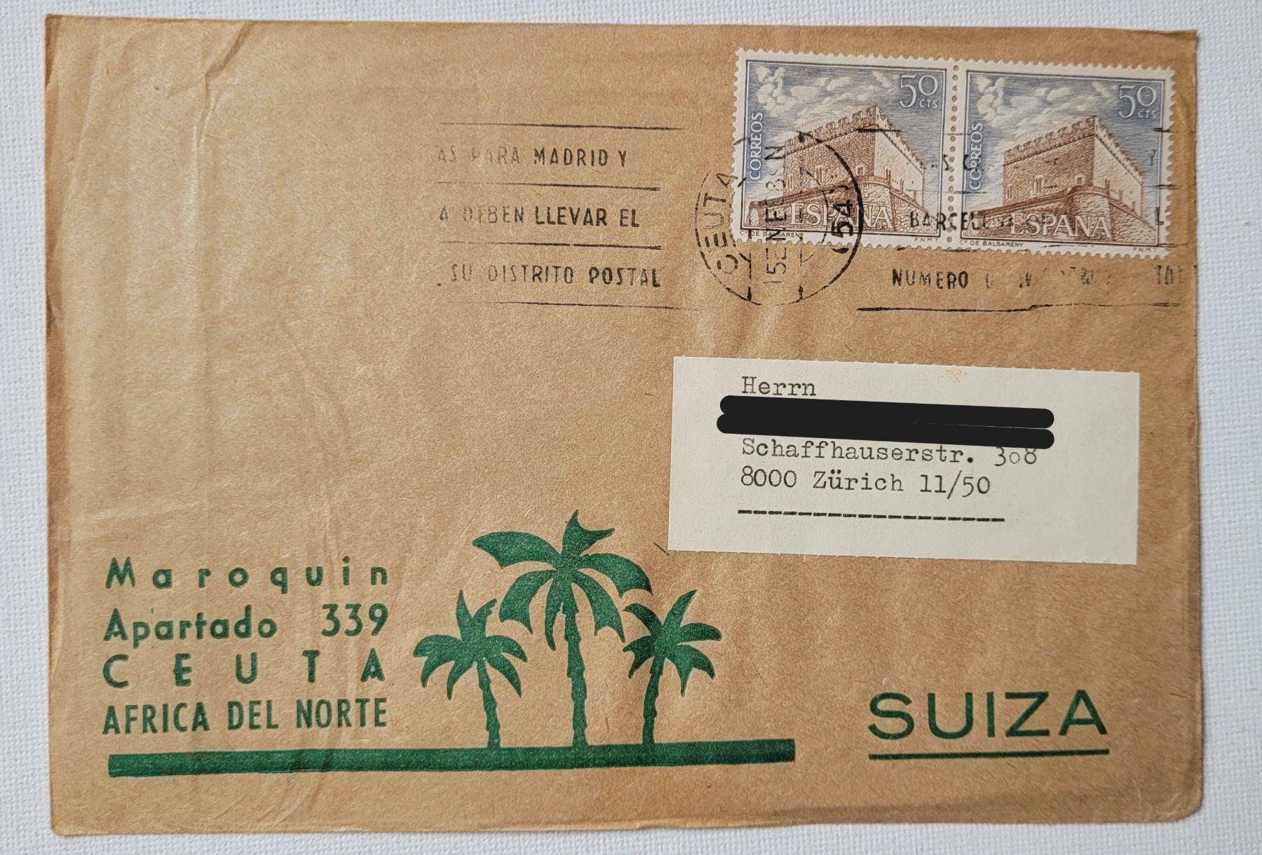 Alle Briefmarken: FRANKIERTES COUVERT SPANIEN / ENVELOPPE AFFRANCHIE ESPAGNE – Gebraucht aus Neftenbach von Mador6