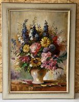 Gemälde, Blumen in Vase, signiert Carlo Ferrari (ID L110)