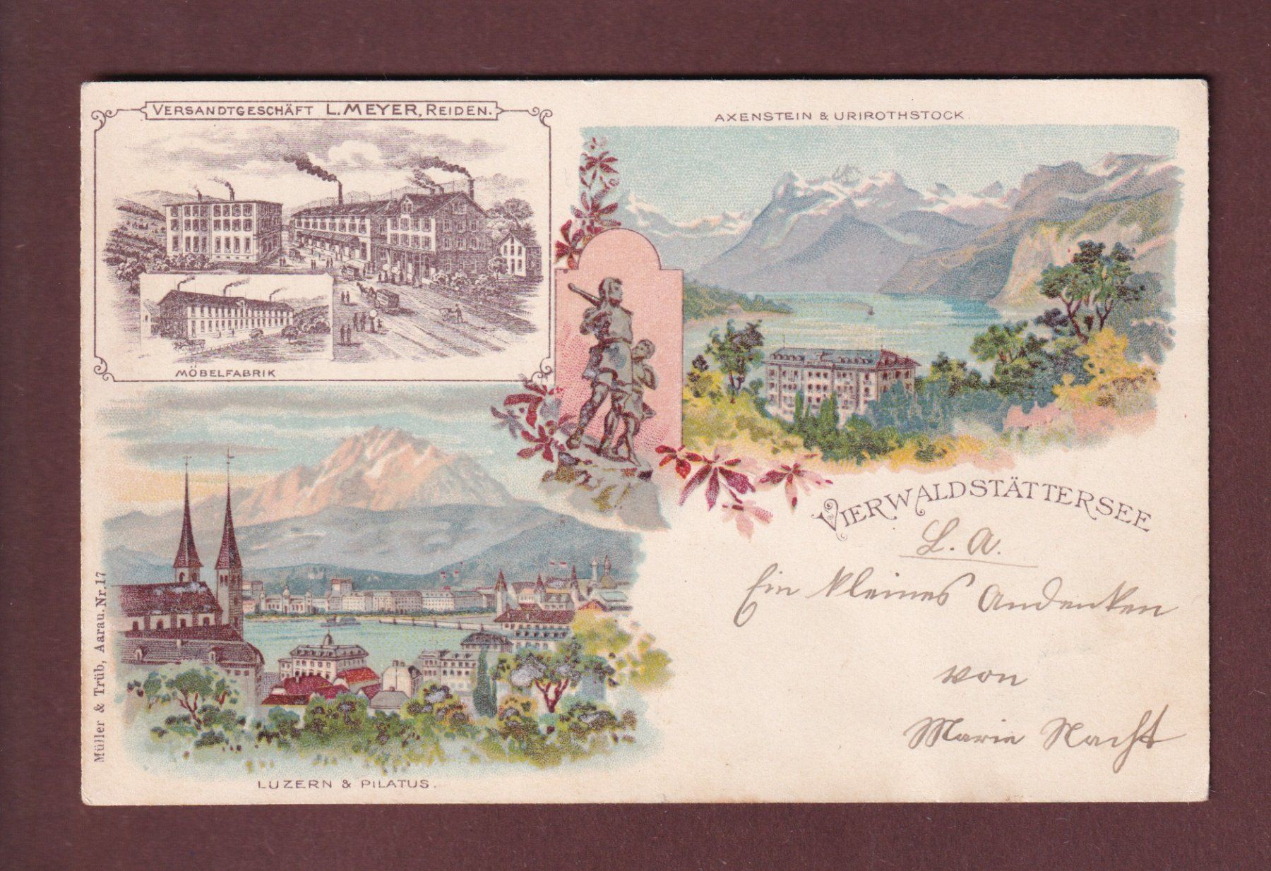 Cartoline postali: VIERWALSTÄTTERSEE - Möbelfabrik L. Meyer - 1899 – Usato da Pully venduto da nicecards