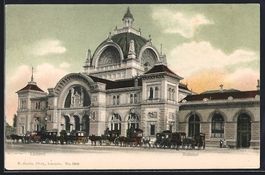 Luzern, Bahnhof mit wartenden Pferdekuts