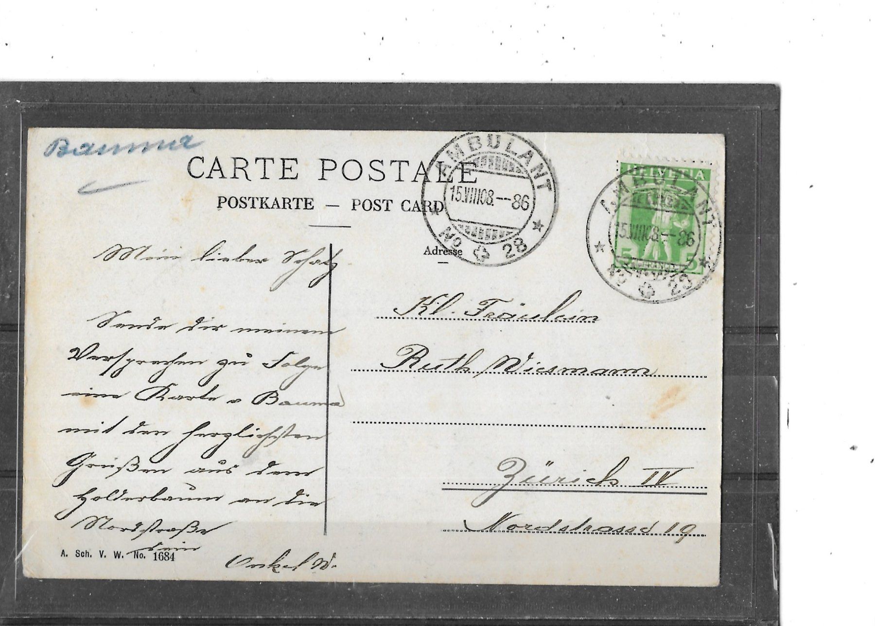 Cartes postales: ZH Bauma (Tösstal) 1908 – D'occasion à Schocherswil par Wilare 1