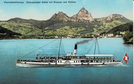 Salondampfer GALLIA mit Brunnen und Mythen SZ ca 1920!