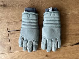 Vintage Leder-Skihandschuhe – 70er-Jahre-Stil, Grau-Blau