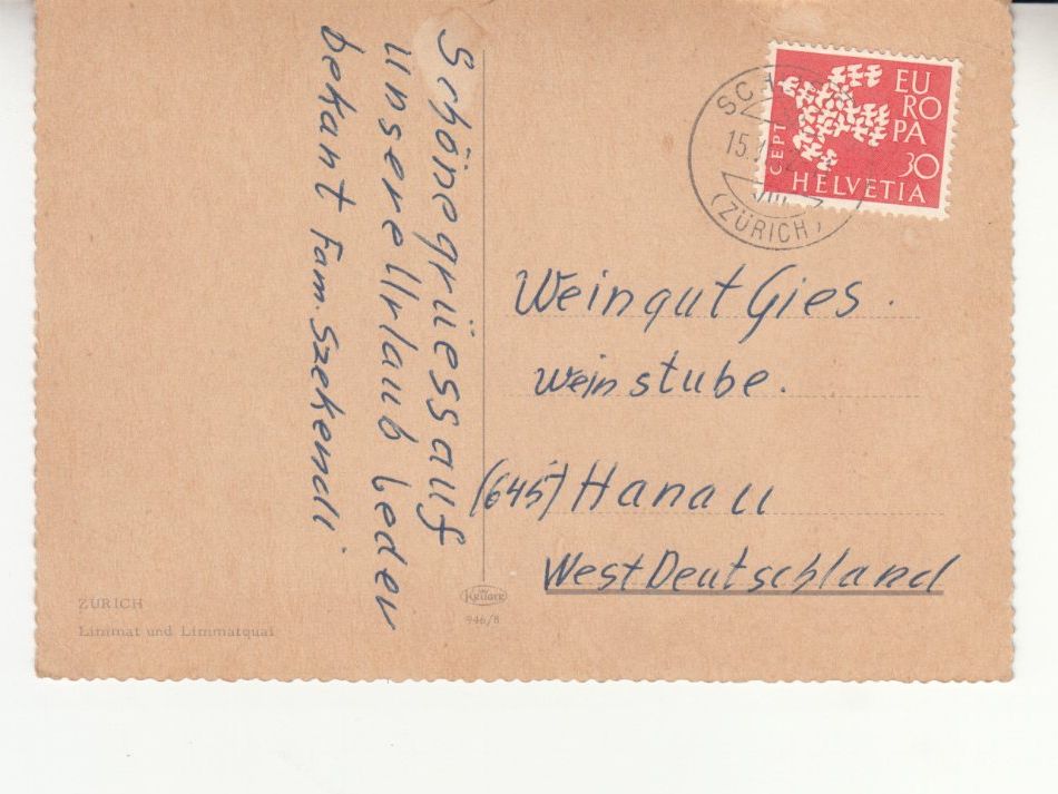 Ansichtskarten: Zürich 1962 – Gebraucht aus Bürglen TG von StampGraf 1