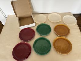 6 Fondueteller klein rot gruen braun Relief Zustand gut