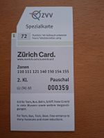 ZVV Spezialkarte Zürich Card 72 Stunden 2. Kl.