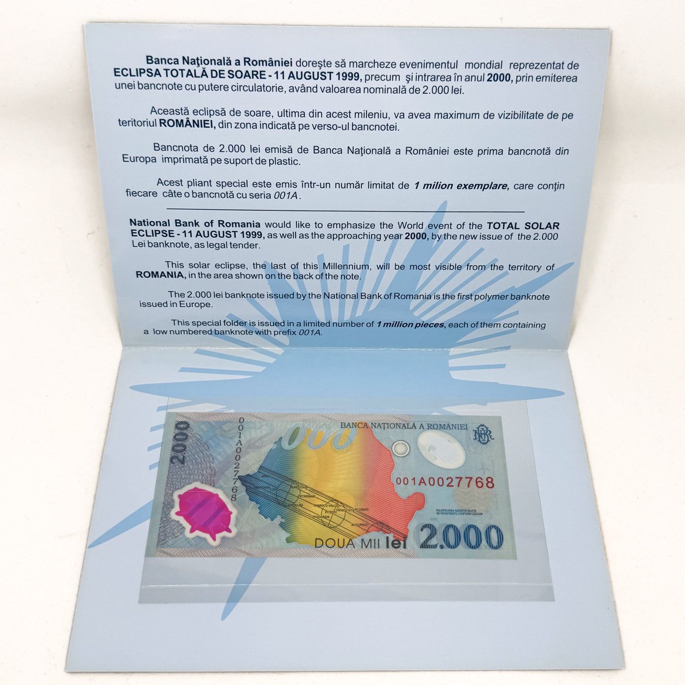 Banconote: Collector : Billet Roumanie 2000 Lei Eclipse Solaire de 1999 – Nuovo e nell'imballaggio originale da Estavayer-le-Lac venduto da Famille_Sympathique 1