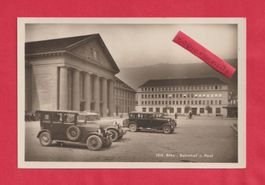 Foto-Ansichtskarte (BE) Biel mit Bahnhof und Post Autos