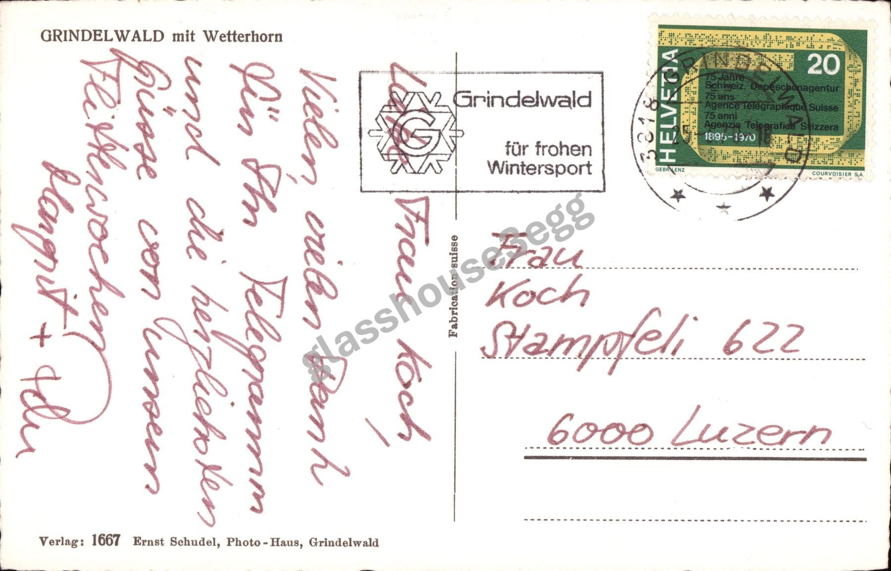 Ansichtskarten: AK 1970 Grindelwald mit Wetterhorn – Gebraucht aus Eggersriet von glasshouse3egg 1