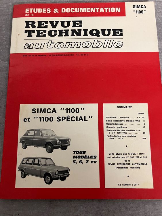 Revue Technique Auto Simca 1100 Tous Modèles (1970) - Occasion