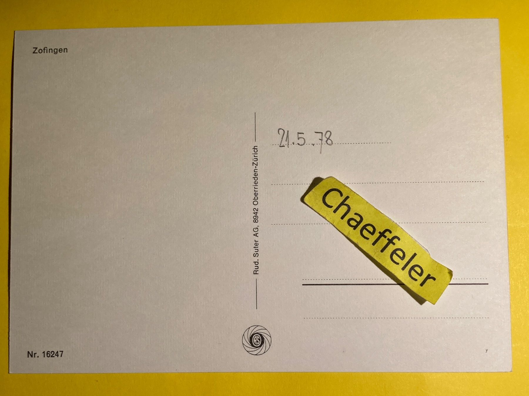 Cartoline postali: 1978 Zofingen – Usato da Zürich venduto da Chaeffeler 1